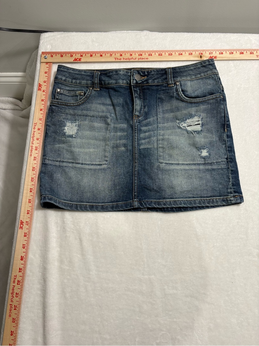 LONDONJEAN Blue Distressed Denim Mini Skirt